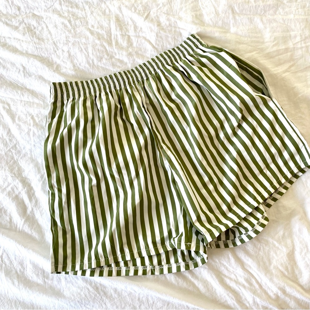 Olive & White Striped Boxer/Lounge Short